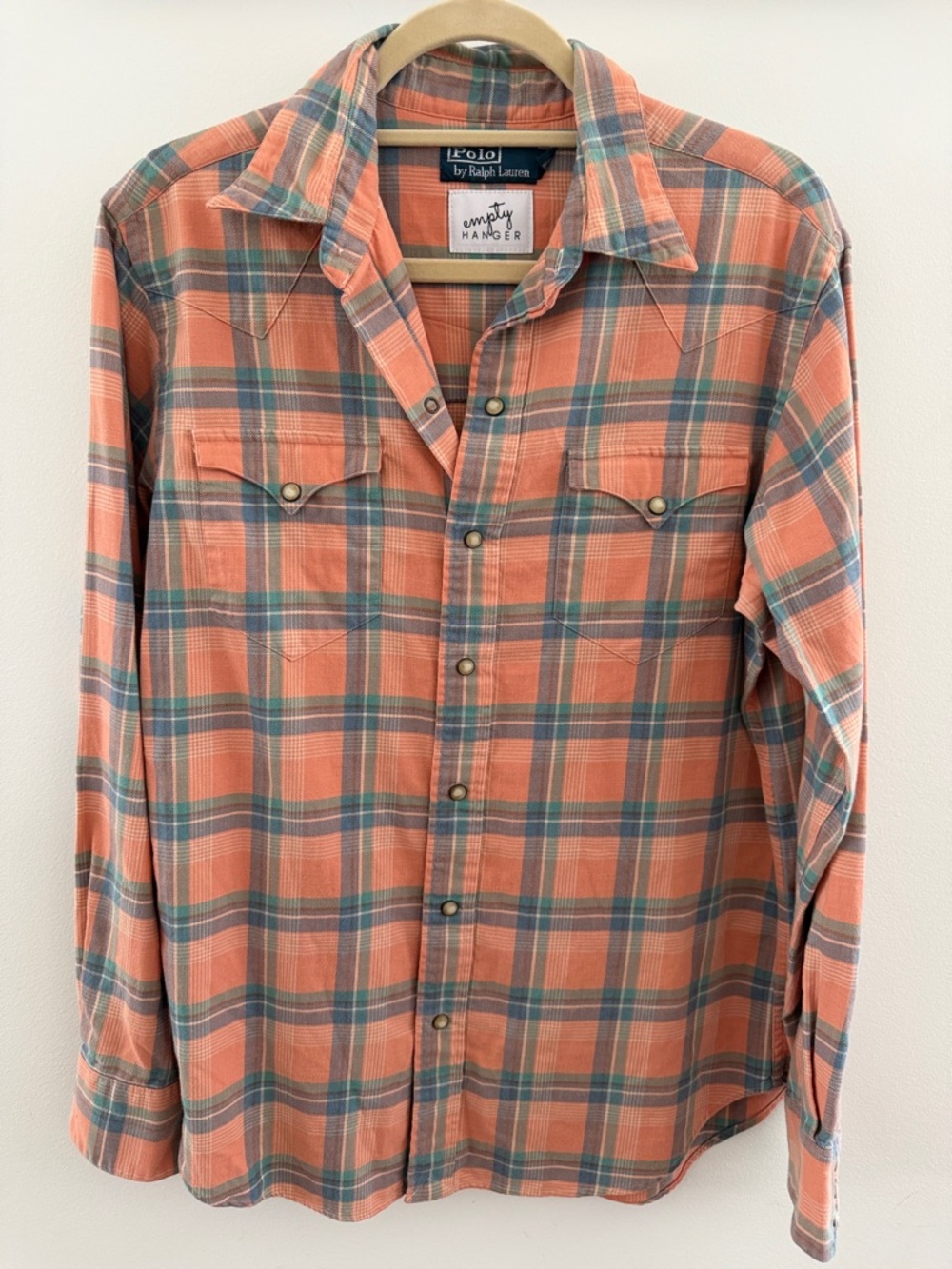Ralph Lauren Orange Plaid Western Patch Flannel Shirt - Picture 2 of 5